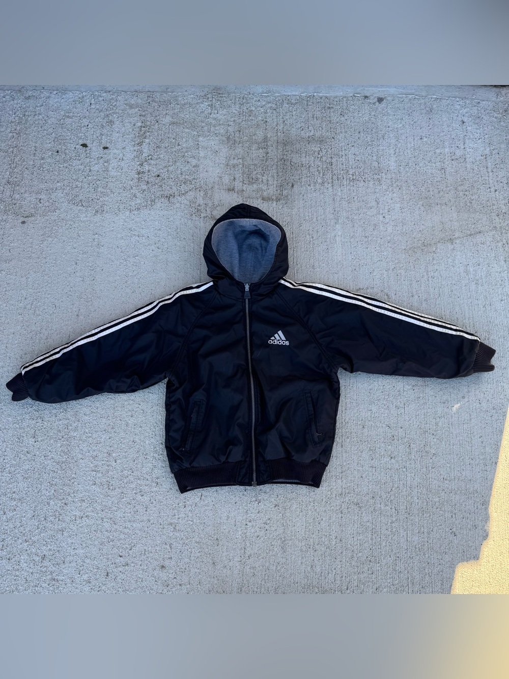 Vintage 90s Reversible Adidas Black Jacket White Stripe Full Zip Hooded Youth M